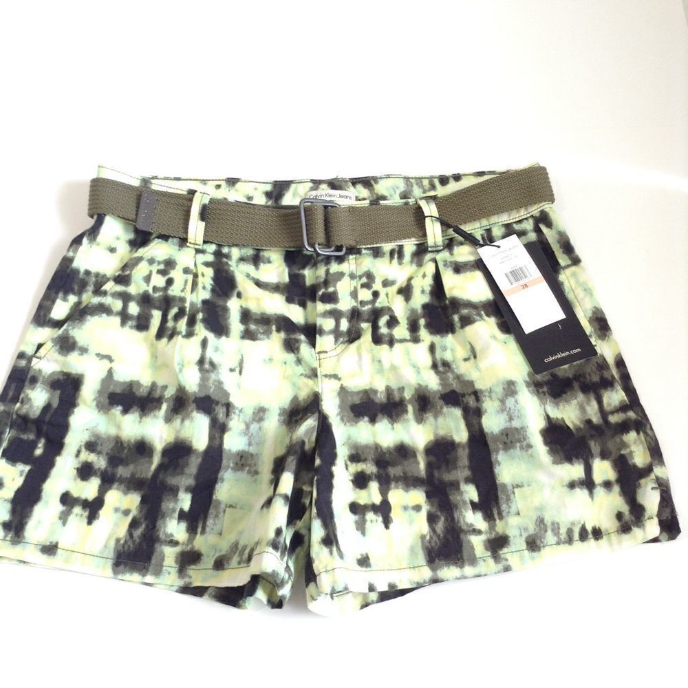 Calvin Klein Ink Spot Belt Shorts NWT Size 28